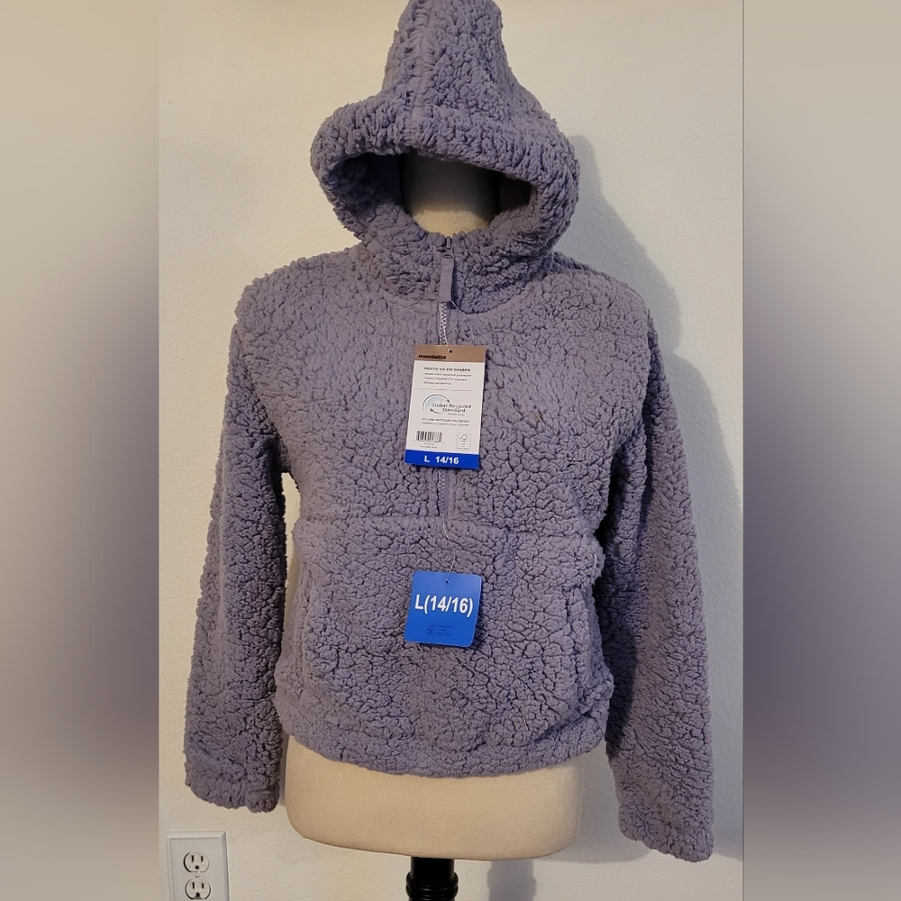 Mondetta Girl's  Youth 1/2 Sherpa Sweater Kangaroo Hoodie Sz 14/16